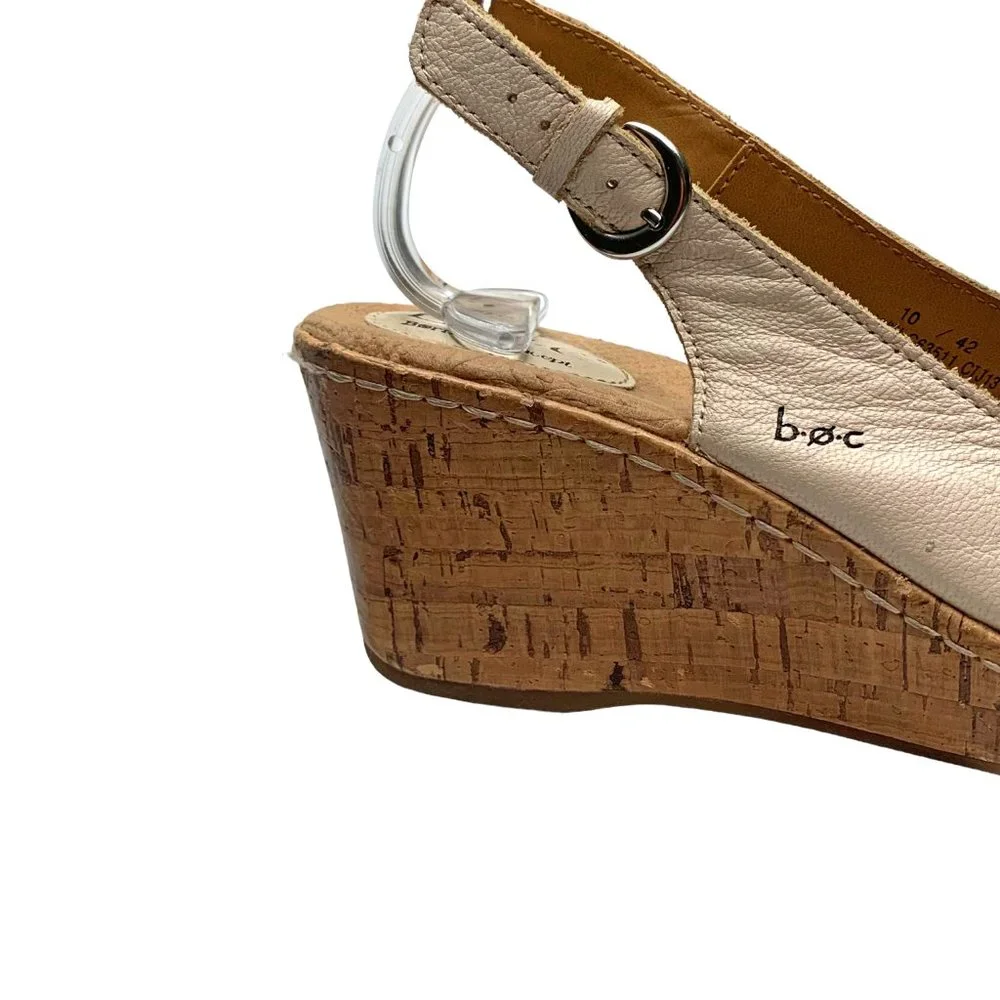 b.o.c‎ C63511 Cream Leather Cork Platform Slingback Wedge Sandal